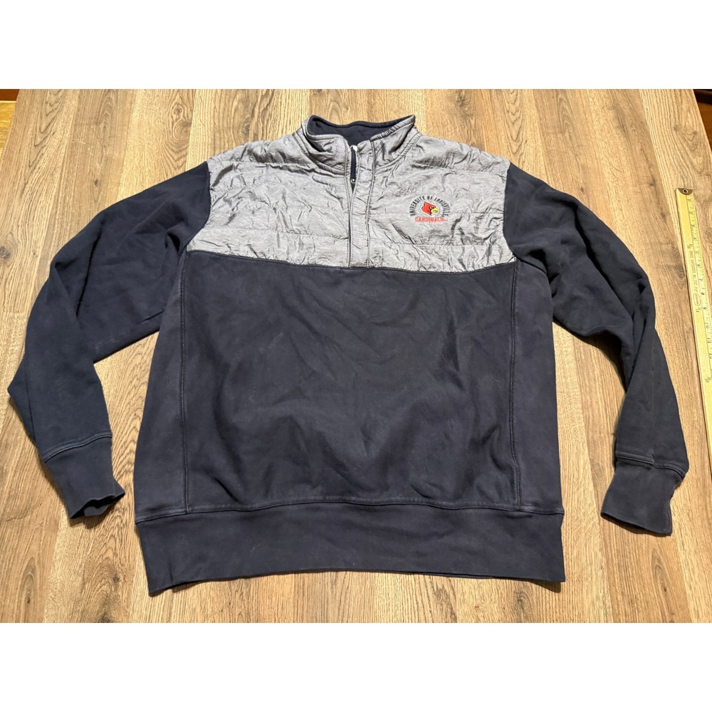 Champion Reverse Weave Sweatshirt Men XL Navy Pullover Louisville Cardinals Snap